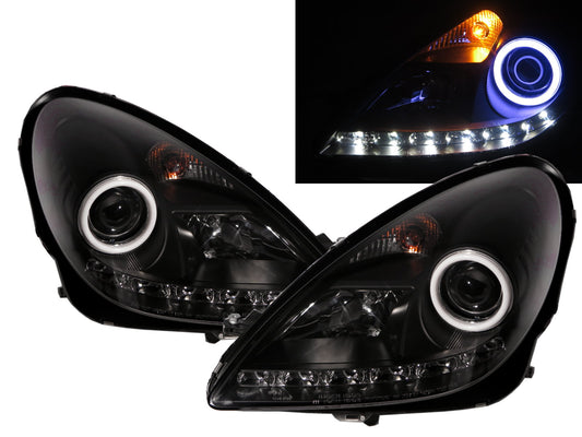 CrazyTheGod SLK-CLASS R171 Second generation 2004-2011 Coupe/Roadster 2D LED Cotton Angel-Eye Headlight Headlamp Black for Mercedes-Benz RHD