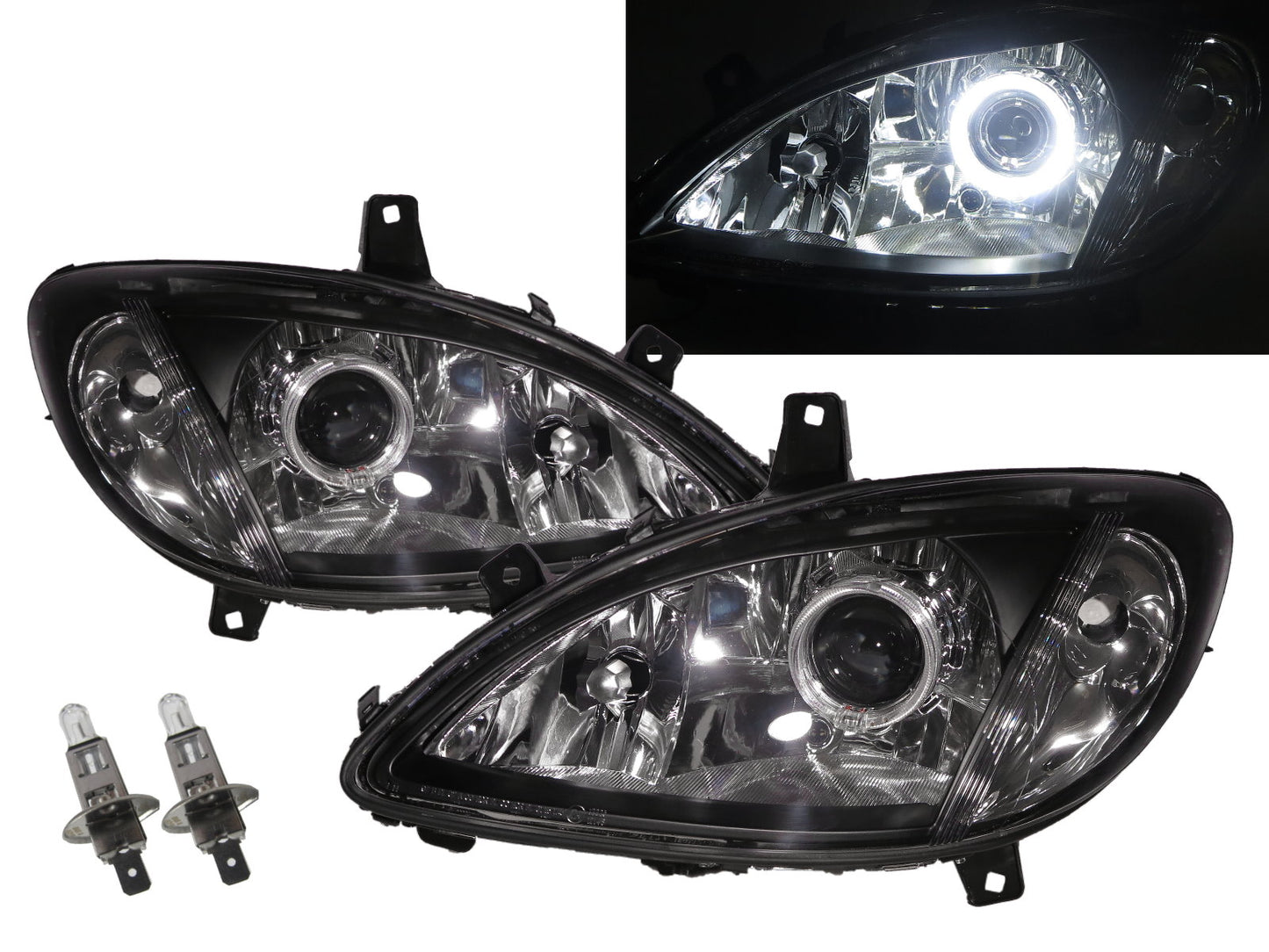 CrazyTheGod V-Class W639 VALENTE ไฟหน้าโปรเจคเตอร์ LED Angel-Eye รุ่น VAN 5D Guide สีดำ สำหรับ Mercedes-Benz LHD รุ่นปี 2003-2010 ก่อนปรับโฉมใหม่