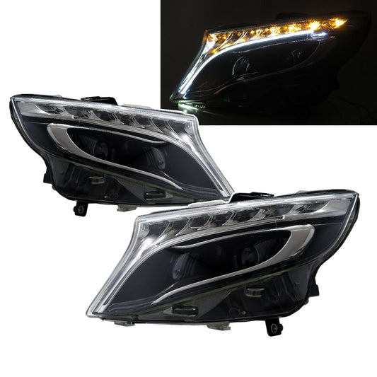 CrazyTheGod V-Class W447 VALENTE ไฟหน้าโปรเจคเตอร์ LED VAN 5D รุ่นที่ 3 ปี 2014-ปัจจุบัน สีดำ V2 สำหรับ Mercedes-Benz LHD