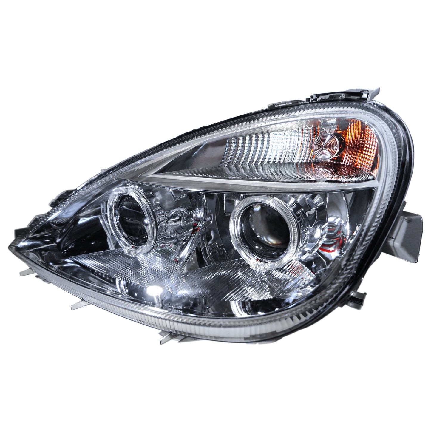 CrazyTheGod A-CLASS W168 First generation 1997-2004 Hatchback 5D Guide LED Angle-Eye Projector Headlight Headlamp Chrome for Mercedes-Benz LHD