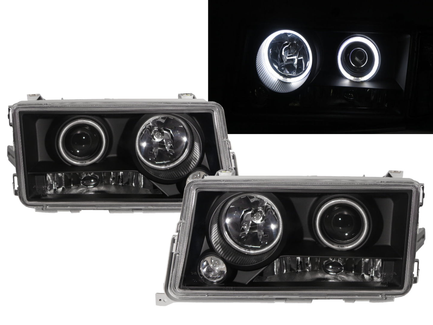 CrazyTheGod C-CLASS W201 190D 190E 1982-1993 Sedan 4D CCFL Projector Headlight Headlamp Black for Mercedes-Benz RHD