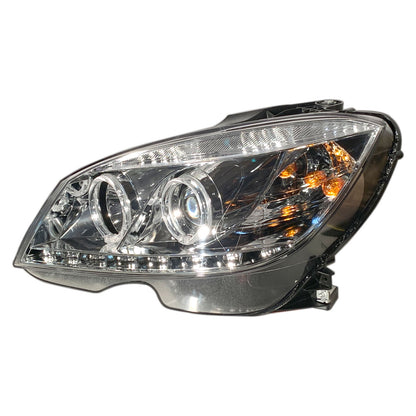 CrazyTheGod C-CLASS W204 2008-2011 Pre-Facelift Sedan 4D Guide LED Angel-Eye Headlights Chrome for Mercedes-Benz LHD