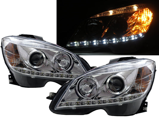 CrazyTheGod C-CLASS W204 2008-2011 PRE-FACELIFT Sedan 4D Headlight Headlamp Halogen H7 W/O MOTOR CHROME for Mercedes-Benz LHD