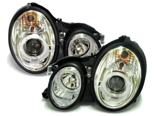 CrazyTheGod CLK-CLASS W208/C208 First generation 1997-2003 Coupe/Convertible 2D CCFL Projector Headlight Headlamp Chrome for Mercedes-Benz RHD