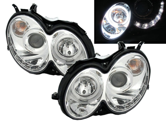 CrazyTheGod CLK-CLASS W209/C209/A209 2003-2009 Coupe/Convertible 2D CCFL Projector LED Headlight Headlamp Chrome for Mercedes-Benz LHD
