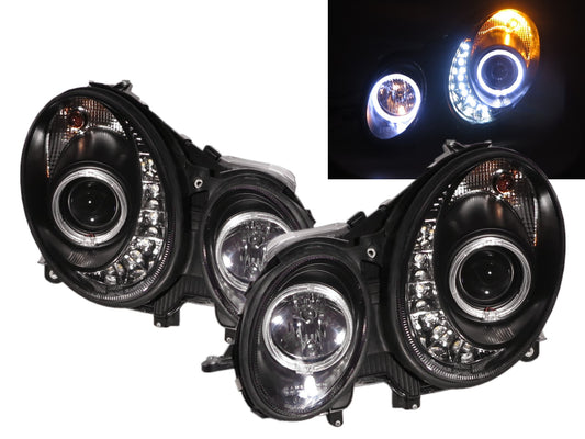 CrazyTheGod E-CLASS W211 Third generation 2007-2008 Facelift Sedan/Wagon 4D/5D Guide LED Angel-Eye Projector Headlight Headlamp Black for Mercedes-Benz LHD