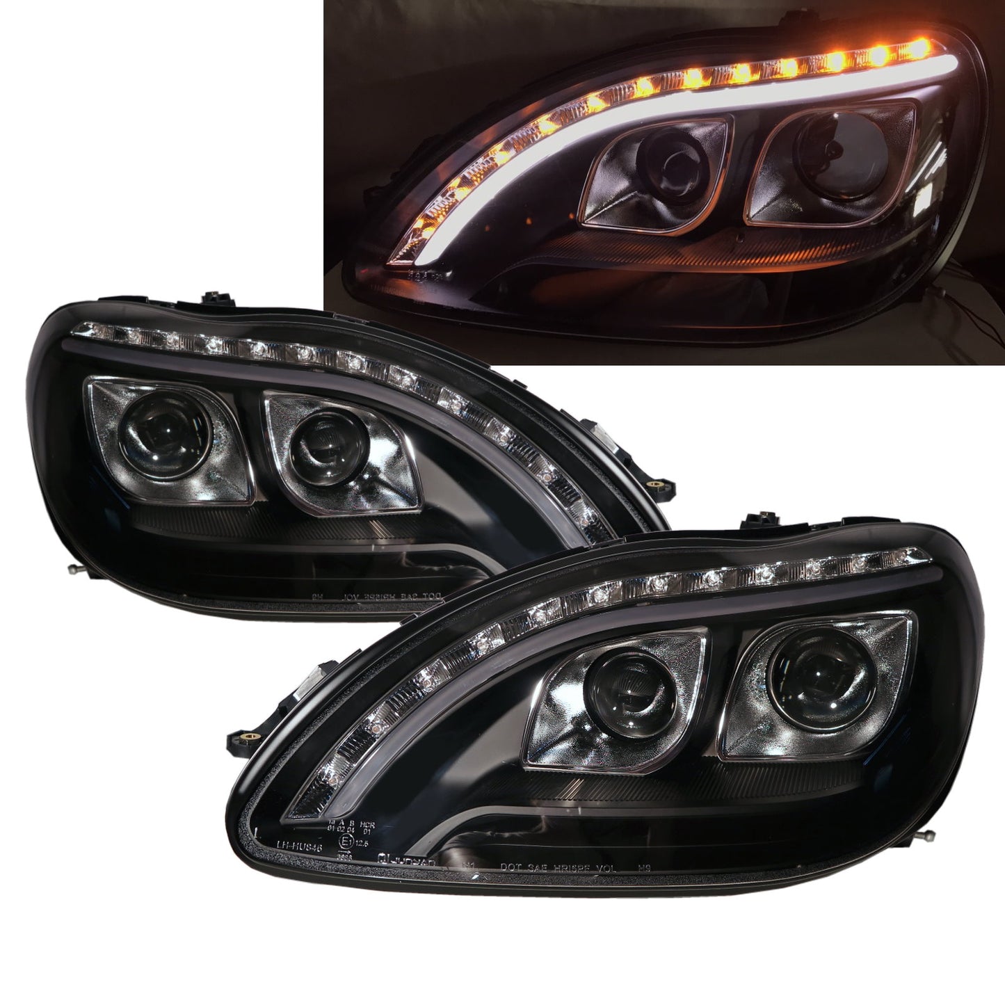 CrazyTheGod S-CLASS W220 1998-2005 Sedan 4D LED Dynamic Turn signal Headlight Headlamp Black for Mercedes-Benz LHD