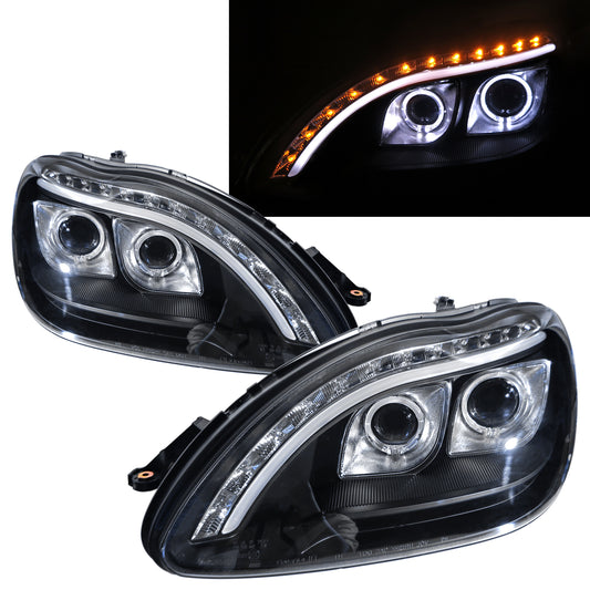 ไฟหน้าโปรเจคเตอร์ CrazyTheGod W220 ปี 1998-2005 R8Look Guide LED Angle-Eye สีดำ สำหรับ Mercedes-Benz LHD