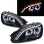 ไฟหน้าโปรเจคเตอร์ CrazyTheGod W220 ปี 1998-2005 R8Look Guide LED Angle-Eye สีดำ สำหรับ Mercedes-Benz LHD