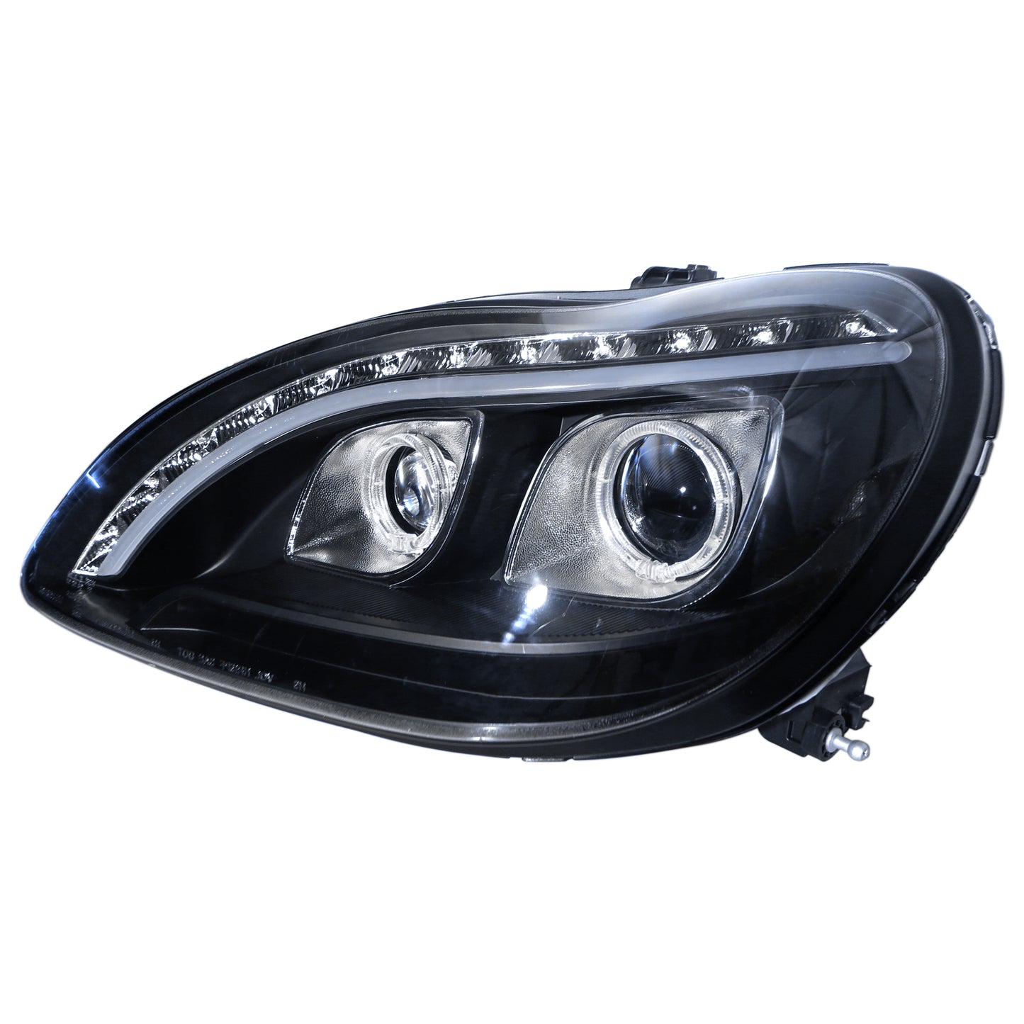 ไฟหน้าโปรเจคเตอร์ CrazyTheGod W220 ปี 1998-2005 R8Look Guide LED Angle-Eye สีดำ สำหรับ Mercedes-Benz LHD