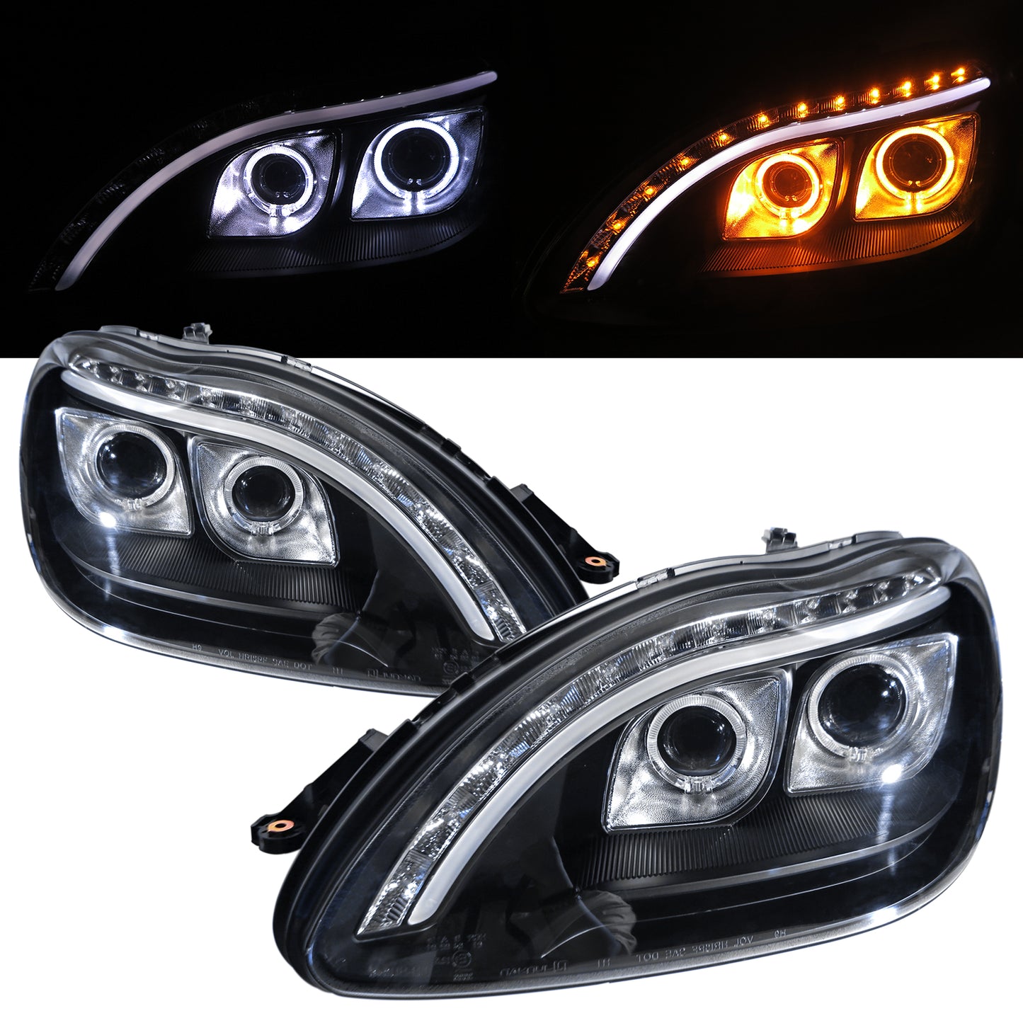 CrazyTheGod S-CLASS W220 1998-2005 Sedan 4D Guide LED Angel-Eye Projector R8Look Headlight Headlamp Black V2 for Mercedes-Benz LHD