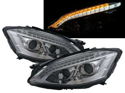 CrazyTheGod S-CLASS W221 2006-2009 PRE-FACELIFT Sedan 4D LED Bar Projector AFS D1S Headlight Headlamp Chrome V2 for Mercedes-Benz RHD