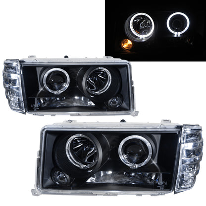 CrazyTheGod C-CLASS W201 190D 190E 1982-1993 Sedan 4D Guide LED Angle-Eye Projector W/ Corner Lamp Headlight Headlamp Black for Mercedes-Benz LHD