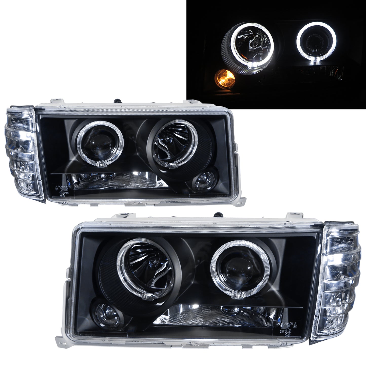 CrazyTheGod C-CLASS W201 190D 190E 1982-1993 Sedan 4D Guide LED Angle-Eye Projector W/ Corner Lamp Headlight Headlamp Black for Mercedes-Benz RHD