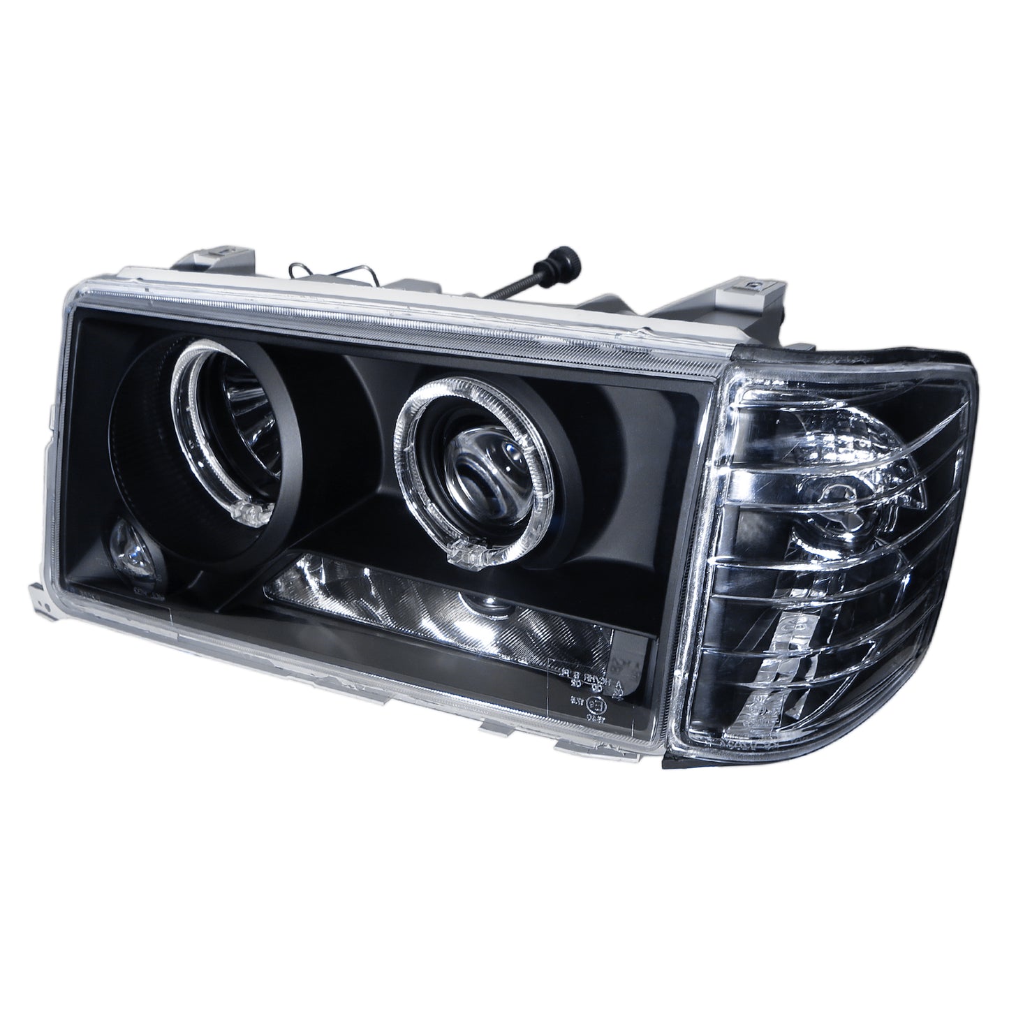 CrazyTheGod C-CLASS W201 190D 190E 1982-1993 Sedan 4D Guide LED Angle-Eye Projector W/ Corner Lamp Headlight Headlamp Black for Mercedes-Benz RHD