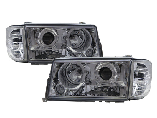 CrazyTheGod C-CLASS W201 190D 190E 1982-1993 Sedan 4D Projector W/ Corner Lamp Headlight Headlamp Chrome for Mercedes-Benz RHD
