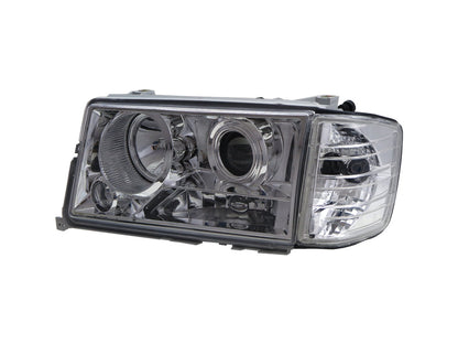 CrazyTheGod C-CLASS W201 190D 190E 1982-1993 Sedan 4D Projector W/ Corner Lamp Headlight Headlamp Chrome for Mercedes-Benz RHD