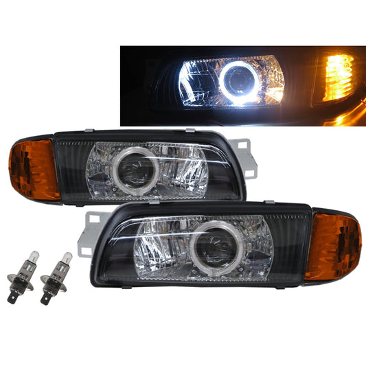 CrazyTheGod Lancer EVO EVOLUTION EVO 1 2 3 1992-1996 Sedan 4D Guide LED Angel-Eye Projector Headlight Headlamp Black V2 for Mitsubishi RHD