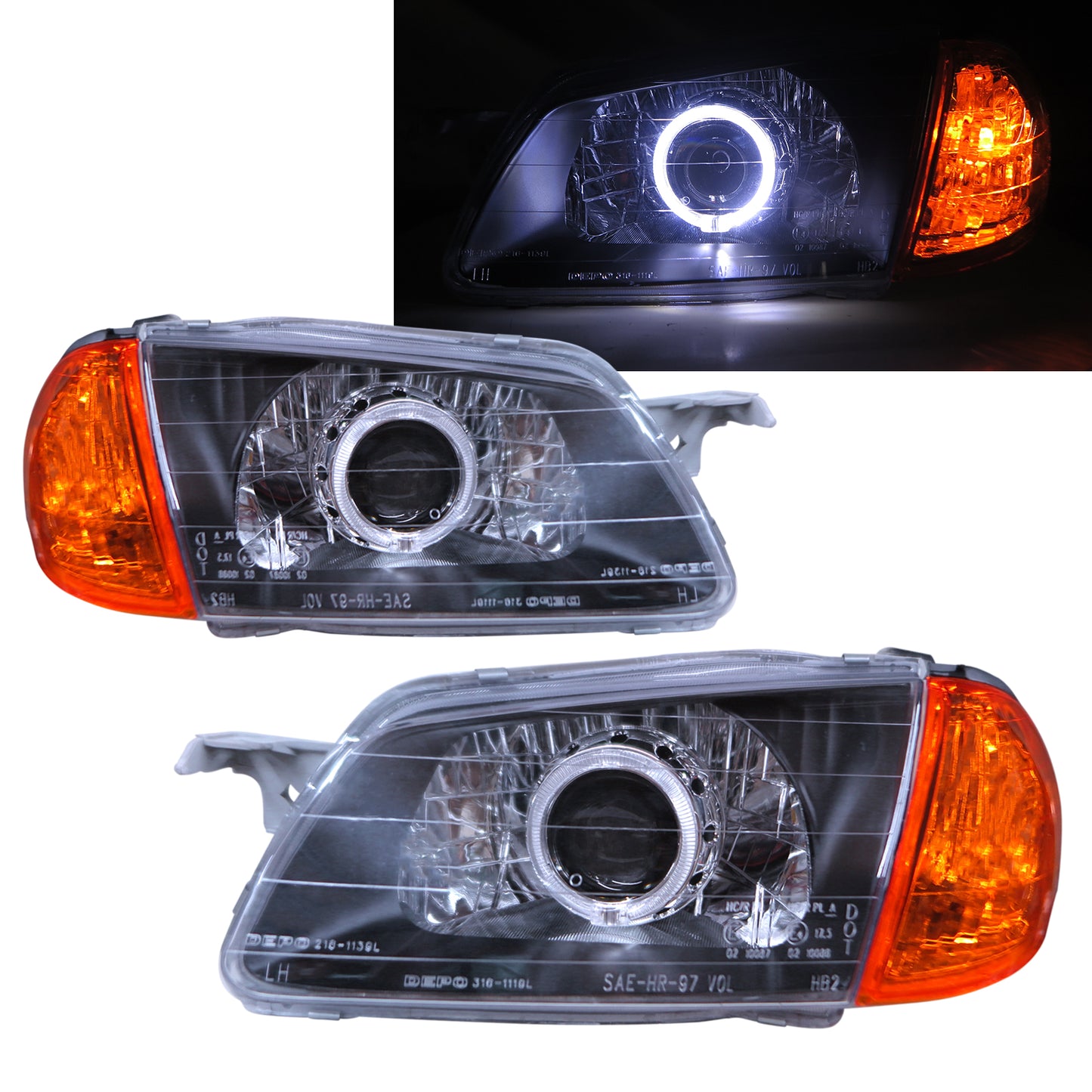 CrazyTheGod Activa BJ รุ่นที่แปด 1998-2000 PRE-FACELIFT Sedan/Wagon 4D/5D Guide LED Angle-Eye Bi-Projector HID Headlights Headlamp Black V2 สำหรับ FORD LHD