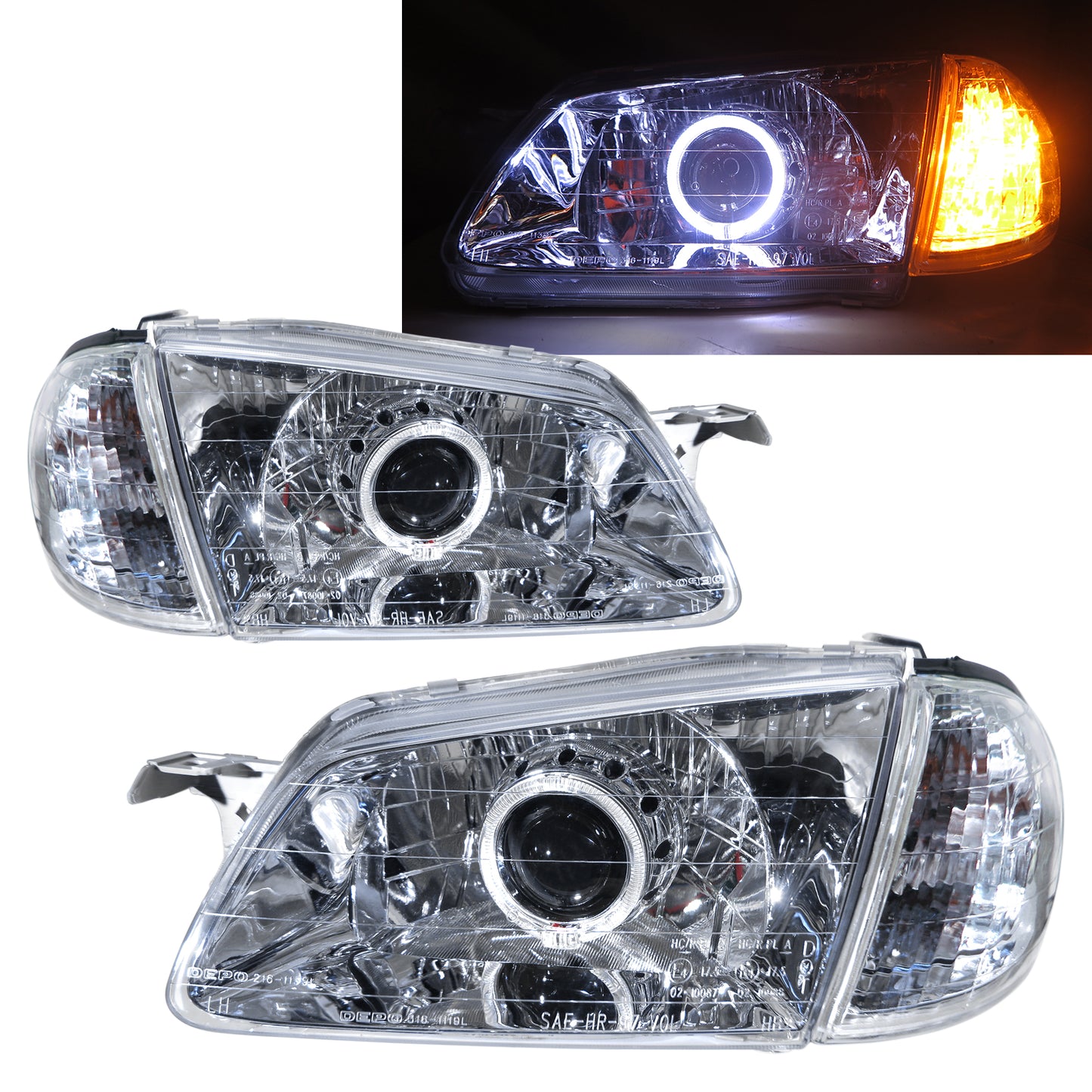 CrazyTheGod Lynx BJ Eighth generation 1998-2000 PRE-FACELIFT Sedan/Wagon 4D/5D Guide LED Angle-Eye Bi-Projector HID Headlight Headlamp Chrome V1 for FORD LHD