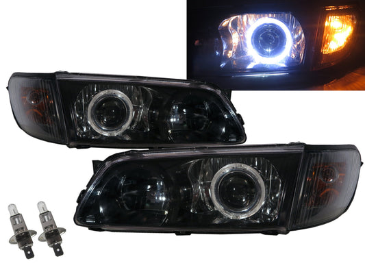 CrazyTheGod H200 A1 First generation 1997-2004 Pre-Facelift Minibus/VAN 2D/4D Guide LED Angel-Eye Projector W/ Corner Lamp Headlight Headlamp Black for HYUNDAI LHD