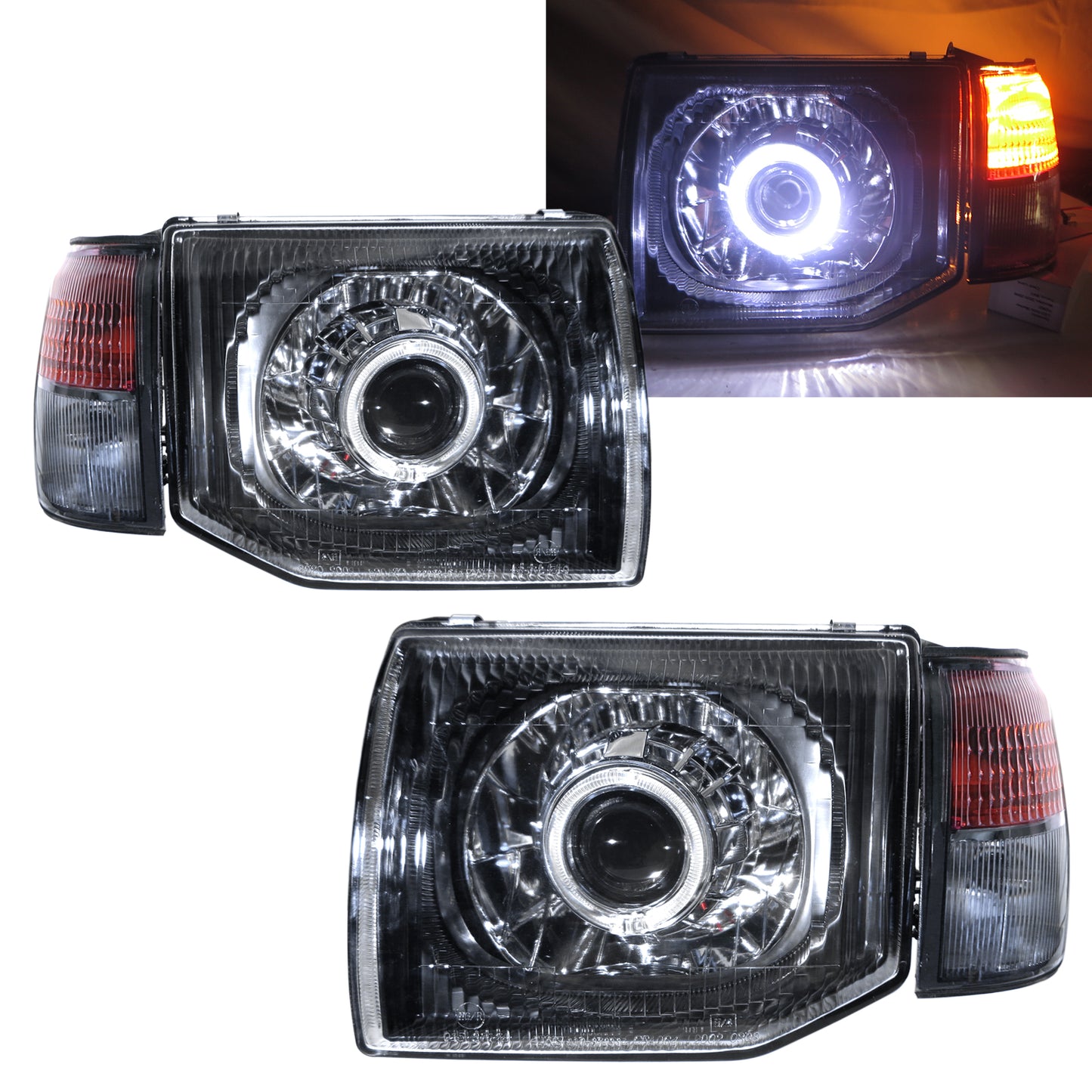 CrazyTheGod MONTERO Second generation 1991-1997 PRE-FACELIFT SUV 3D/5D Guide LED Angle-Eye Projector Headlight Headlamp Black for Mitsubishi LHD