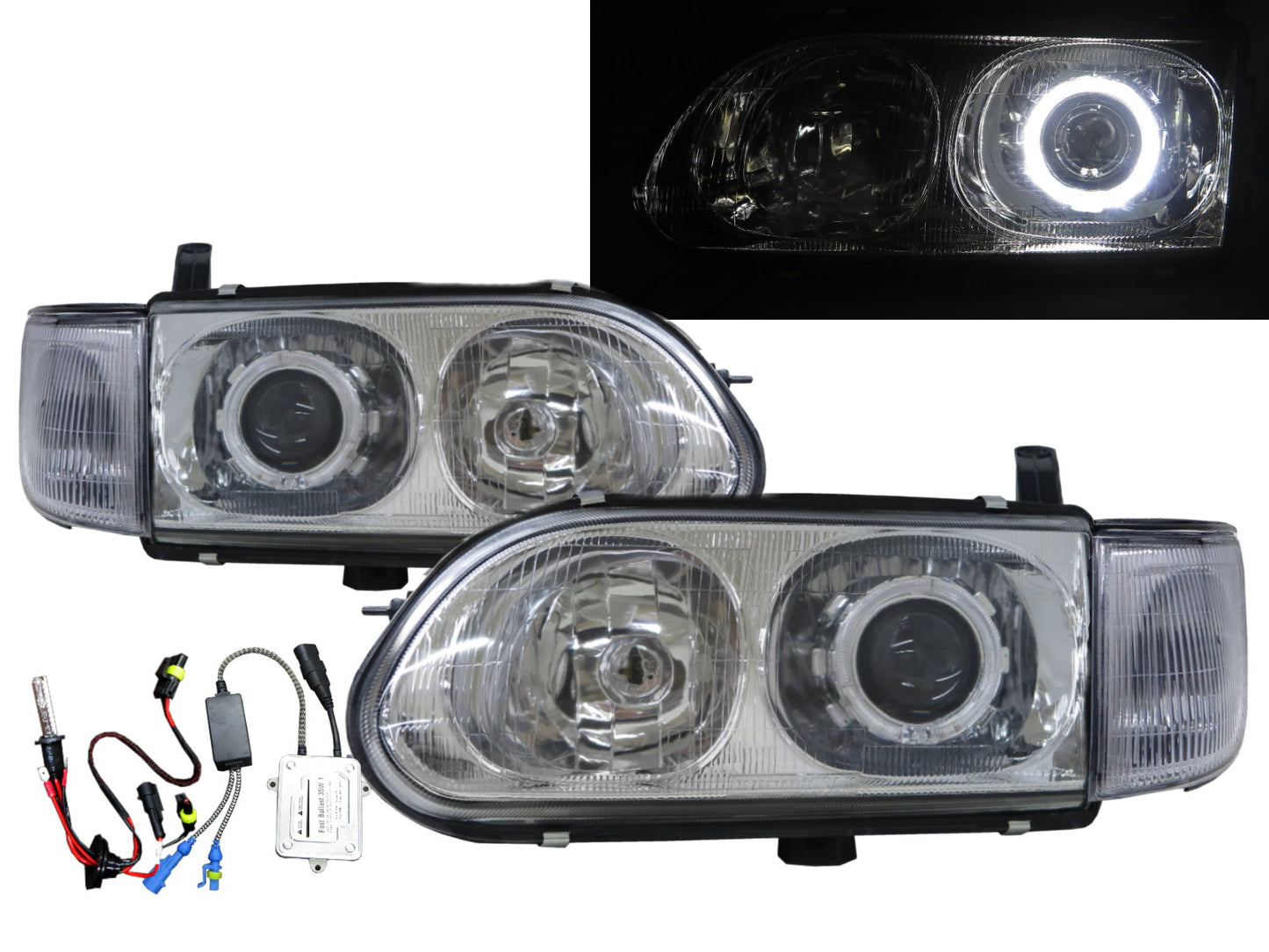 CrazyTheGod Space Gear L400 รุ่นที่สี่ ปี 1998-2007 รถมินิบัส/รถตู้/รถกระบะ 2D/4D Guide LED Angel-Eye HID พร้อมไฟมุม ไฟหน้า โครเมียม สำหรับ Mitsubishi LHD