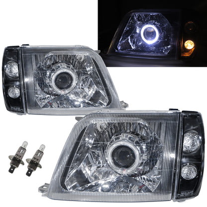 CrazyTheGod LAND CRUISER PRADO FJ90 ไฟหน้าแบบโปรเจคเตอร์ LED Angel-Eye สำหรับรถ SUV 2D/4D Guide เจเนอเรชั่นที่ 2 ปี 1996-2003 สีดำแบบฮาโลเจนสำหรับ TOYOTA RHD