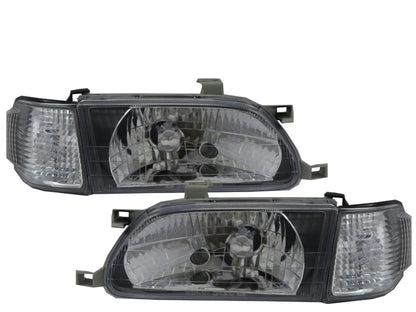 CrazyTheGod TERCEL L50 Fifth generation 1995-1999 PRE-FACELIFT Sedan 4D Clear Headlight Headlamp Black for TOYOTA LHD
