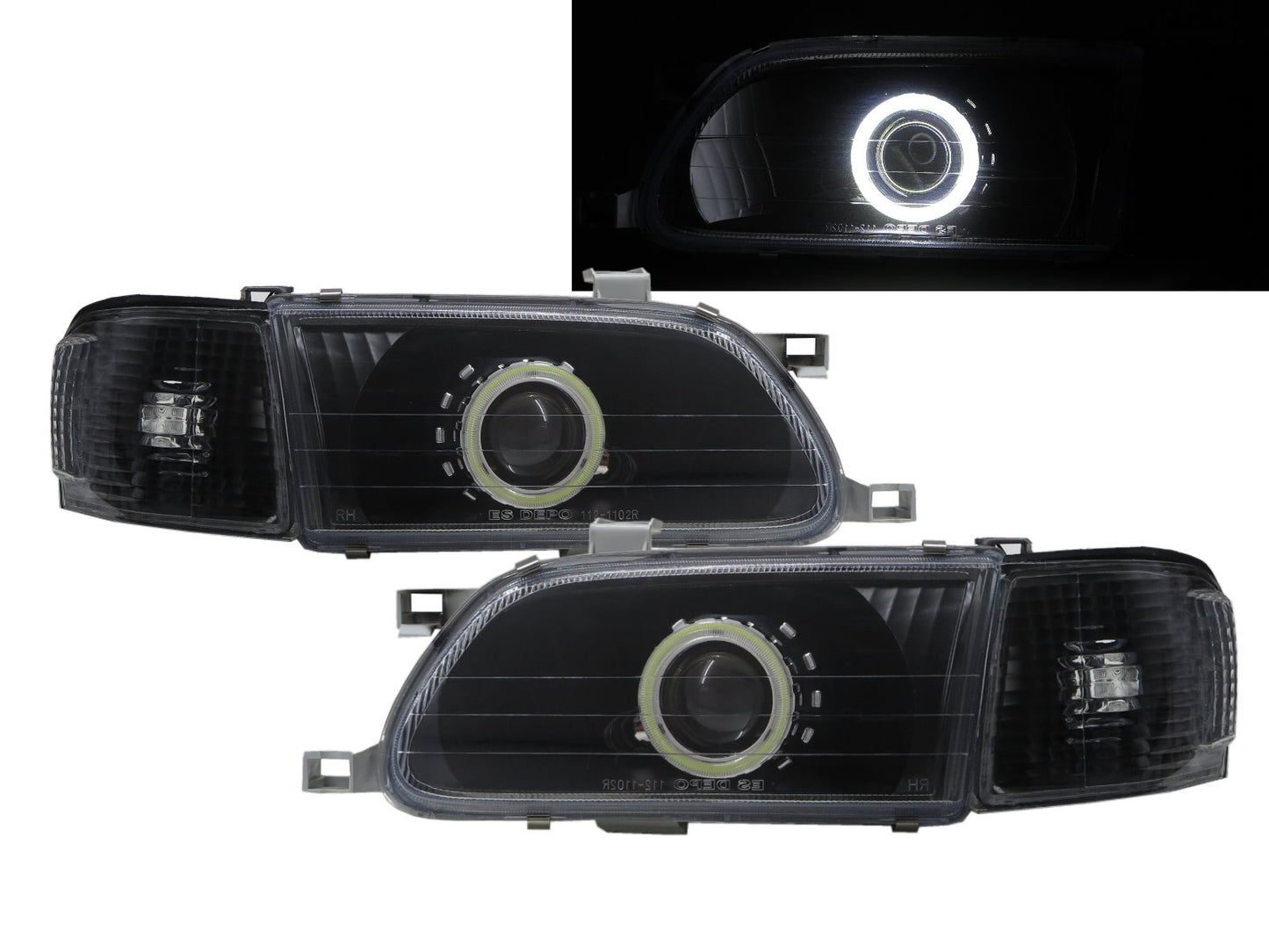 CrazyTheGod TERCEL L50 Fifth generation 1995-1999 PRE-FACELIFT Sedan 4D COB Bi-Projector Headlight Headlamp Black for TOYOTA LHD