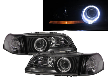 CrazyTheGod S70 1996-2000 Sedan 4D Guide LED Angel-Eye Projector W/ Corner Lamp Headlight Headlamp Black for VOLVO LHD