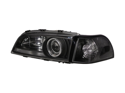 CrazyTheGod S70 1996-2000 Sedan 4D Guide LED Angel-Eye Projector W/ Corner Lamp Headlight Headlamp Black for VOLVO RHD
