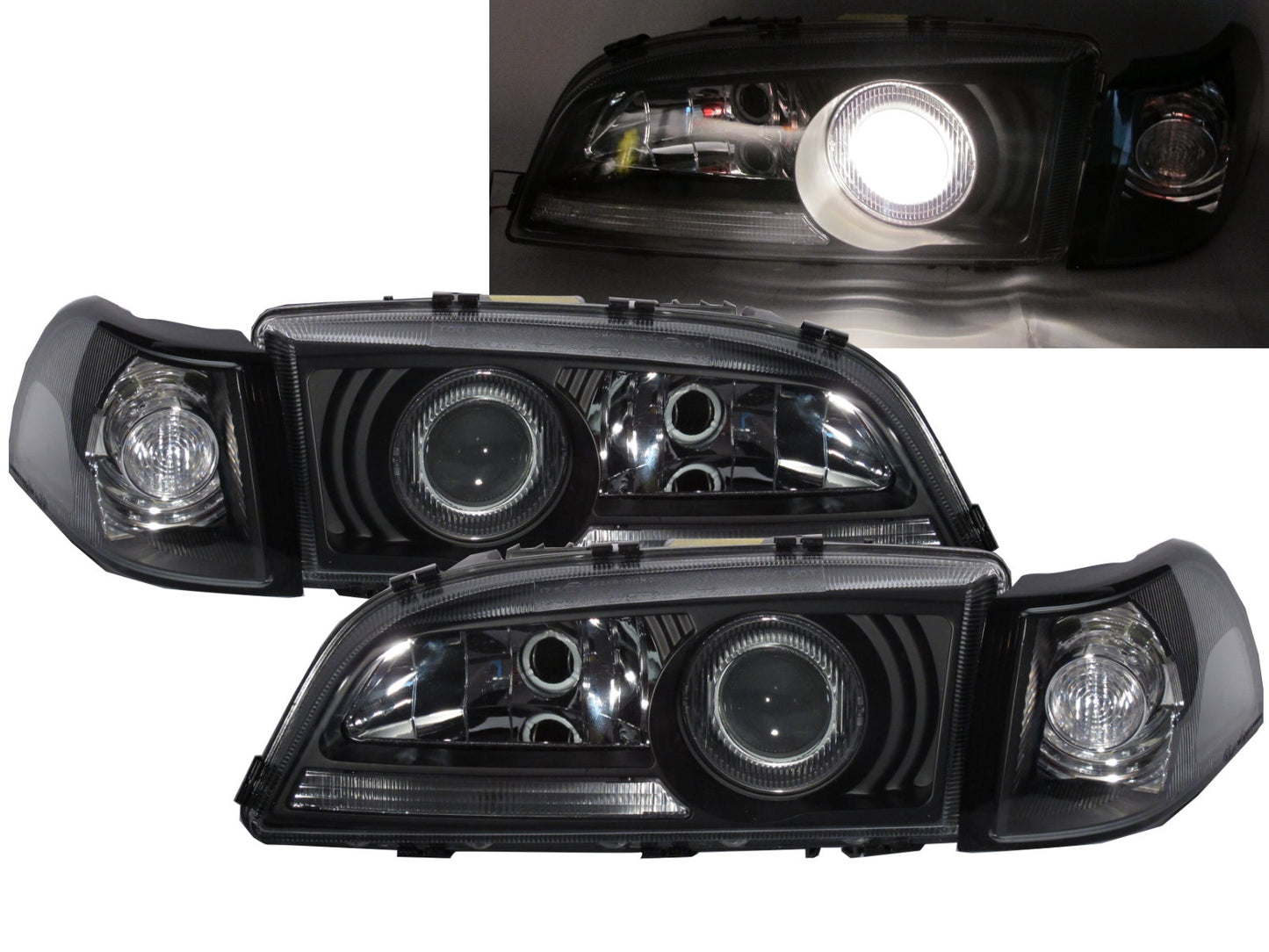 CrazyTheGod S70 1996-2000 Sedan 4D Projector Glass Headlight Headlamp W/ Corner Lamp Black for VOLVO RHD