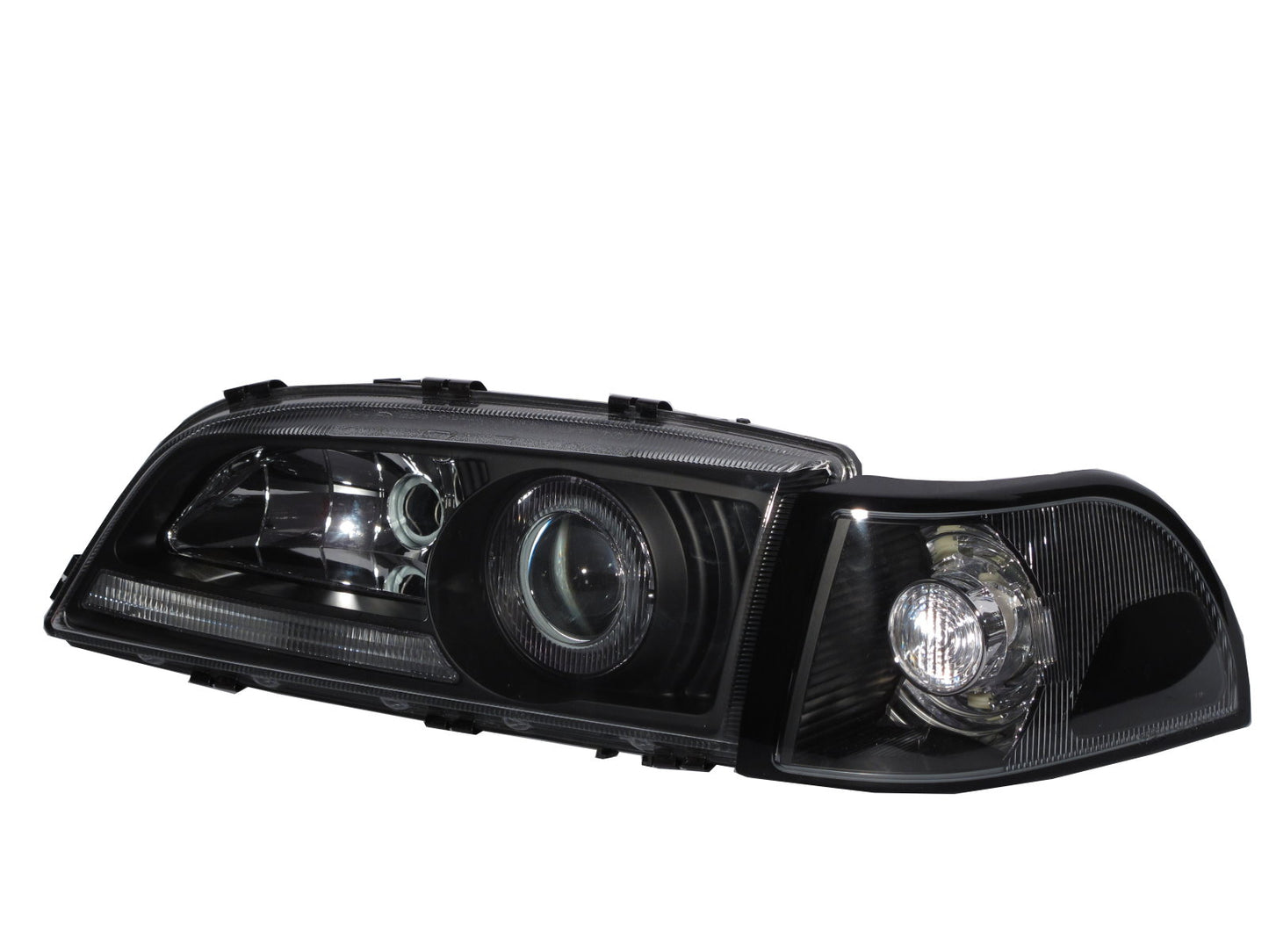 CrazyTheGod S70 1996-2000 Sedan 4D Projector Glass Headlight Headlamp W/ Corner Lamp Black for VOLVO LHD