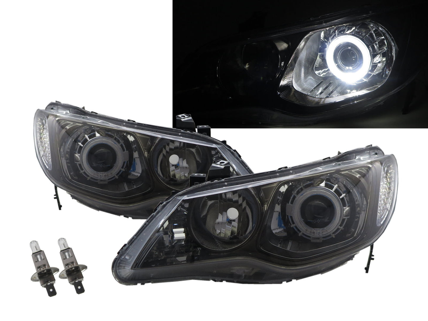 CrazyTheGod Ciimo Sedan 4D Guide LED Angel-Eye Projector Headlights 2012-2016 สีควันบุหรี่ไต้หวันสำหรับ Dongfeng LHD