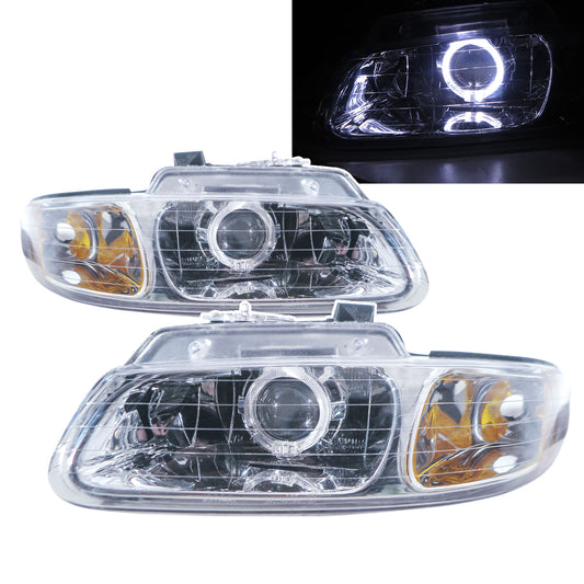 CrazyTheGod Caravan Thế hệ thứ ba 1996-1999 Minivan 3D/4D Đèn pha LED Angel-Eye Projector Đèn pha mạ crôm cho DODGE RHD