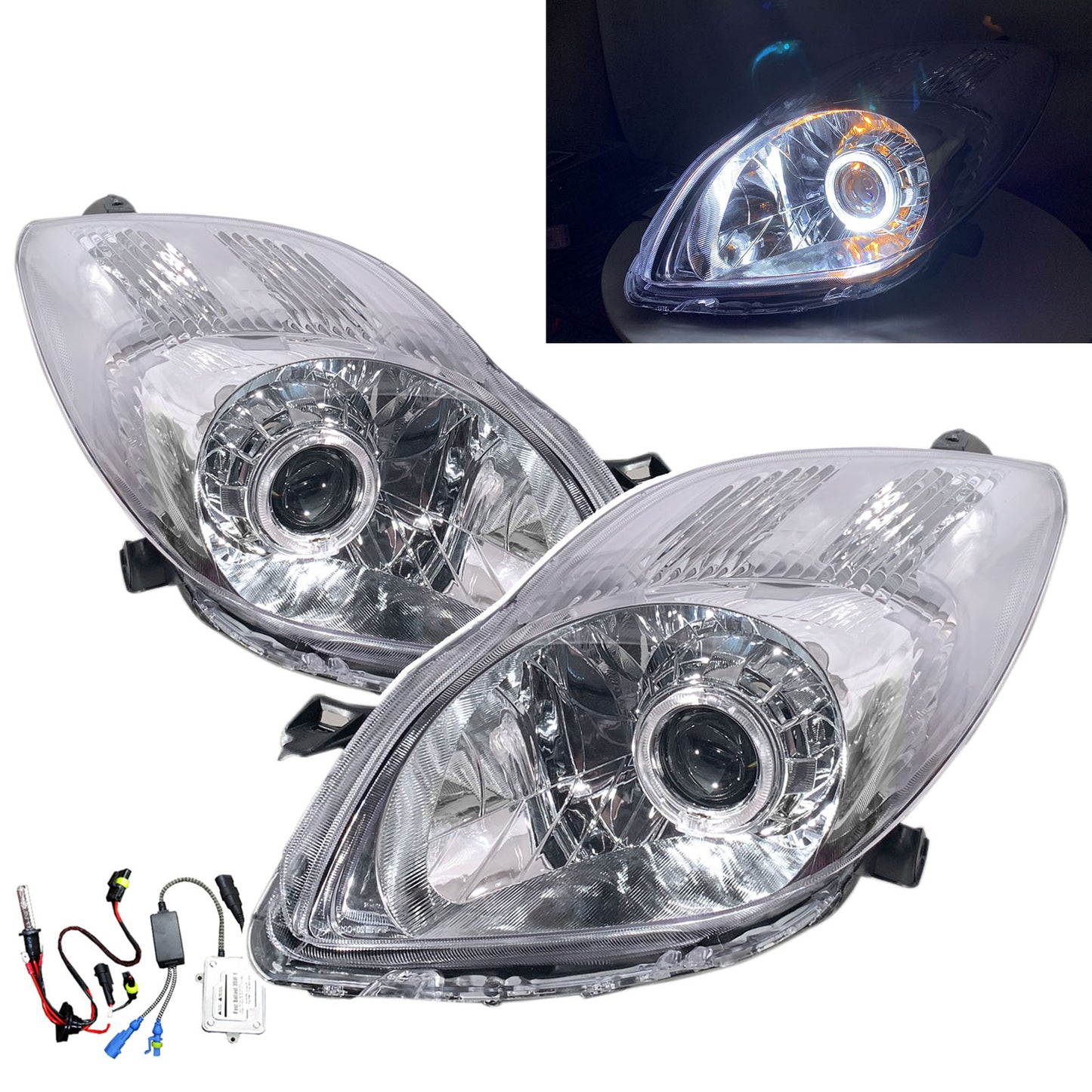 CrazyTheGod Charade XP90 2011-2013 Hatchback 3D/5D Guide LED Angel-Eye Projector Headlight Headlamp Chrome for DAIHATSU RHD