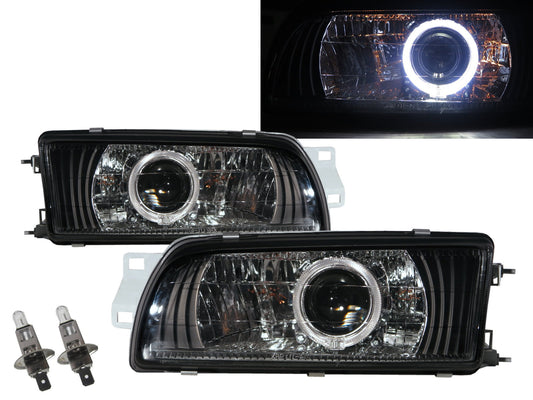 ไฟหน้าโปรเจคเตอร์ LED Angel-Eye แบบ Sedan 4D Guide รุ่นที่สอง CrazyTheGod SUMMIT ปี 1993-1996 สีดำ สำหรับ EAGLE LHD