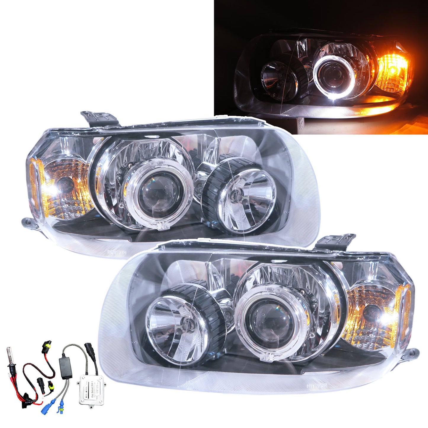 CrazyTheGod ESCAPE Thế hệ đầu tiên 2005-2007 SUV 5D Guide LED Angel-Eye Projector HID Đèn pha Đèn pha màu đen cho xe FORD LHD