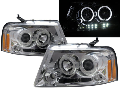 CrazyTheGod F-Series SuperDuty F150 Thế hệ thứ mười một 2004-2008 Đèn pha máy chiếu Angel-Eye 2D/4D Chrome cho xe FORD RHD