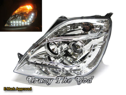 CrazyTheGod Fiesta Fifth generation 2002-2005 Pre-Facelift Sedan/Hatchback 3D/4D/5D Projector R8Look Headlight Headlamp Chrome for FORD LHD