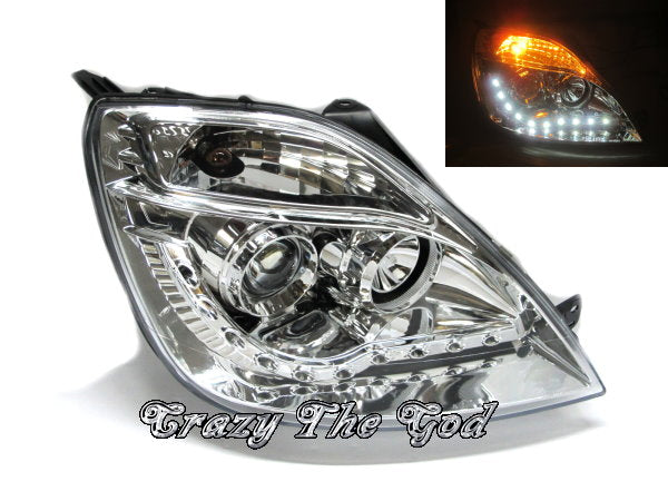 CrazyTheGod Fiesta Fifth generation 2002-2005 Pre-Facelift Sedan/Hatchback 3D/4D/5D Projector R8Look Headlight Headlamp Chrome for FORD LHD