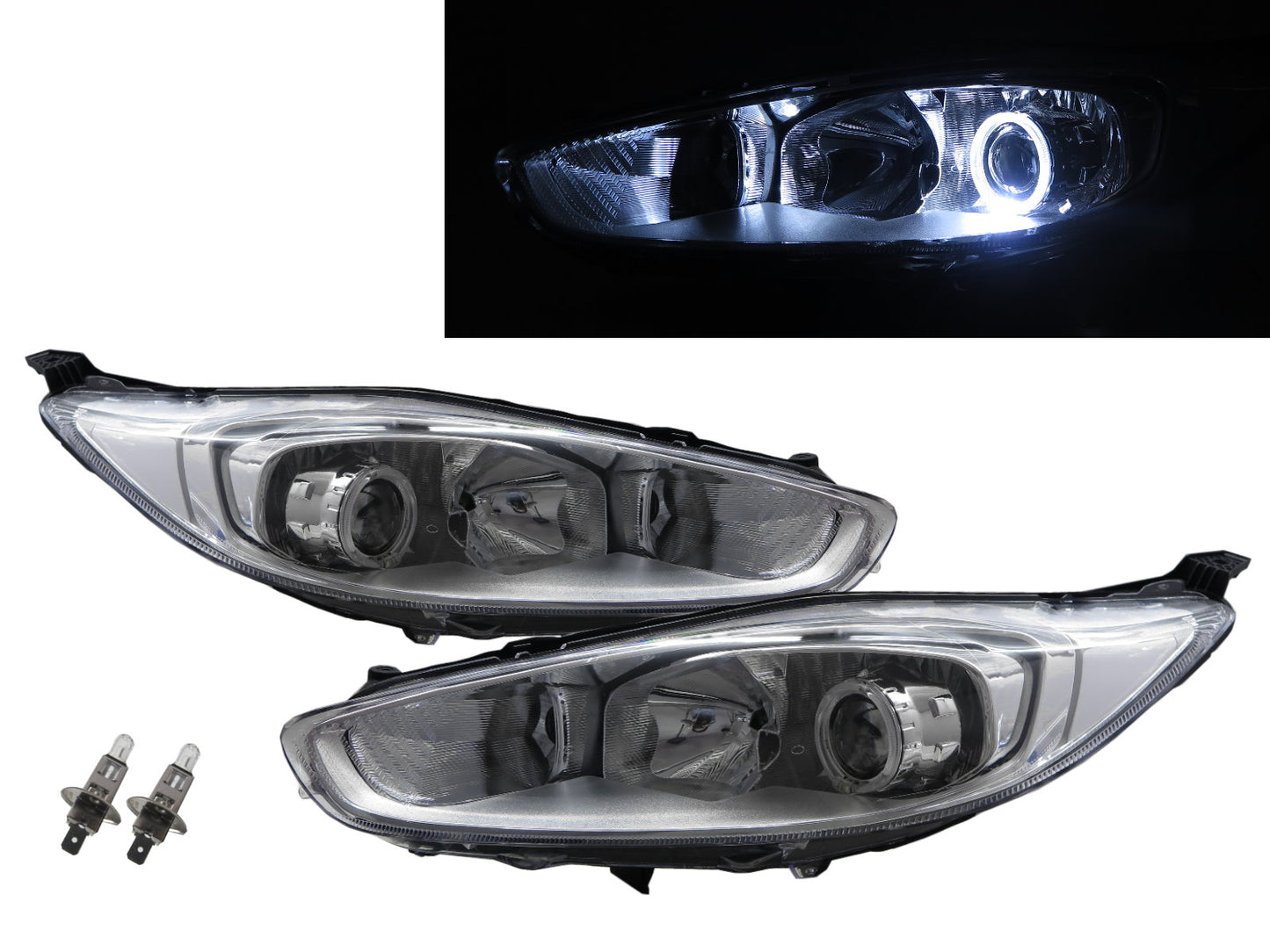 CrazyTheGod Fiesta BE91 Sixth generation 2013-2017 FACELIFT Hatchback 3D/5D Guide LED Angel-Eye Projector Headlight Headlamp Chrome for FORD RHD