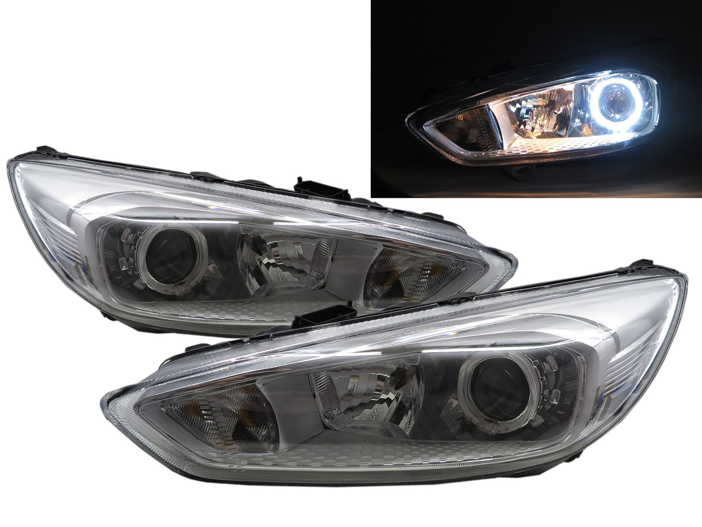 CrazyTheGod Focus C346 Third generation 2015-2018 Facelift Sedan/Hatchback/Wagon 4D/5D Guide LED Angel-Eye Projector Headlight Headlamp Chrome EU for FORD RHD