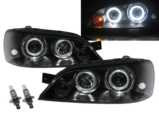 CrazyTheGod LASER KN/KQ 2000-2005 Sedan 4D Guide LED Halo Dual Projector Headlight Đèn pha màu đen Đài Loan cho FORD LHD