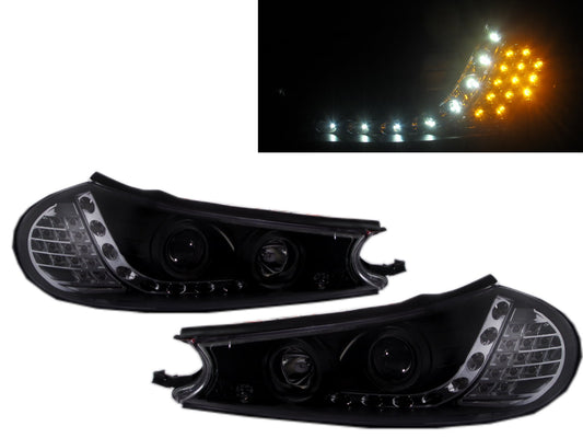 CrazyTheGod MONDEO HC/HE thế hệ thứ hai 1996-2001 Wagon 4D/5D Projector LED R8Look Đèn pha Đèn pha màu đen cho FORD LHD