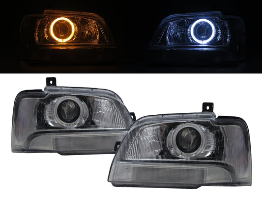 CrazyTheGod PRZ Fourth generation 1999-2005 VAN 4D Guide LED Angel-Eye Projector Headlight Headlamp Chrome for FORD LHD