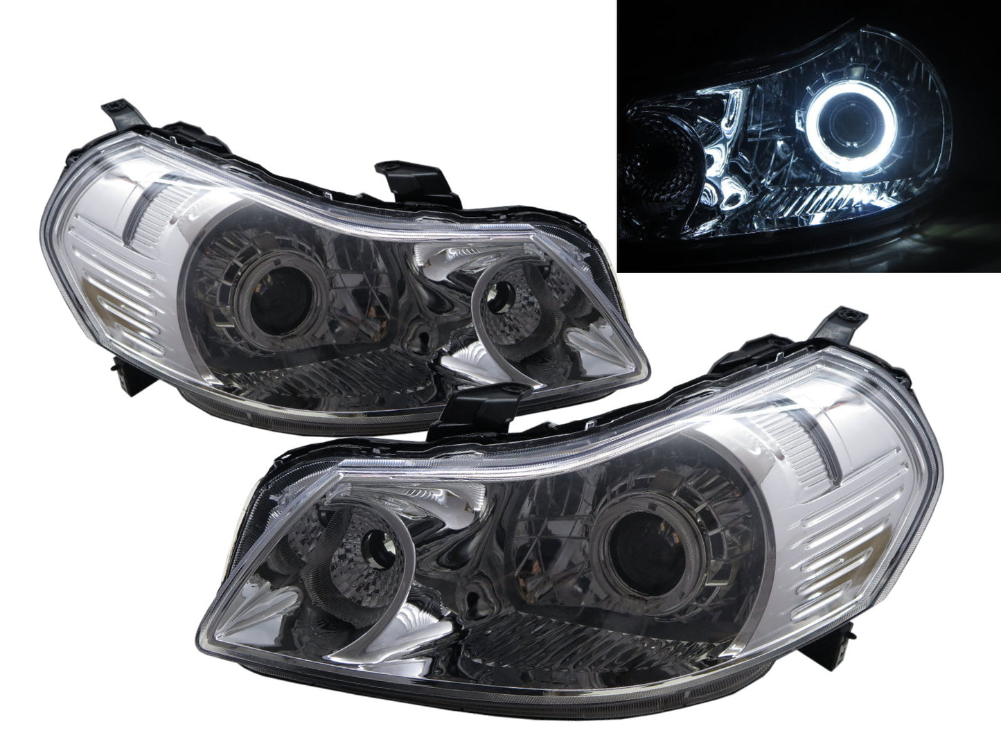 CrazyTheGod Sedici First generation 2007-2013 Hatchback 5D Guide LED Angel-Eye Projector Headlight Headlamp Chrome US for Fiat RHD