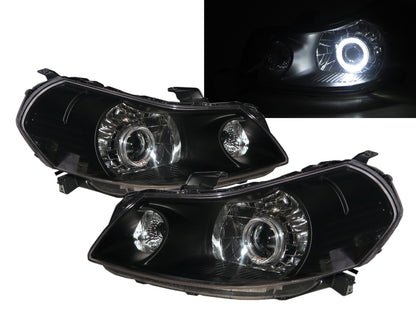 ไฟหน้าโปรเจคเตอร์ LED Angel-Eye แบบ 5D Guide LED รุ่น CrazyTheGod Sedici รุ่นแรกสำหรับรถแฮทช์แบ็ก ปี 2007-2013 สีดำ EU สำหรับรถ Fiat LHD