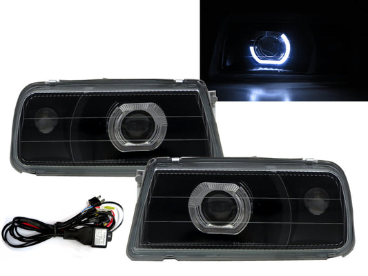 CrazyTheGod Tracker 1988-1998 Convertible 2D Guide LED Angel-Eye Projector Headlight Headlamp Black V2 for GEO RHD